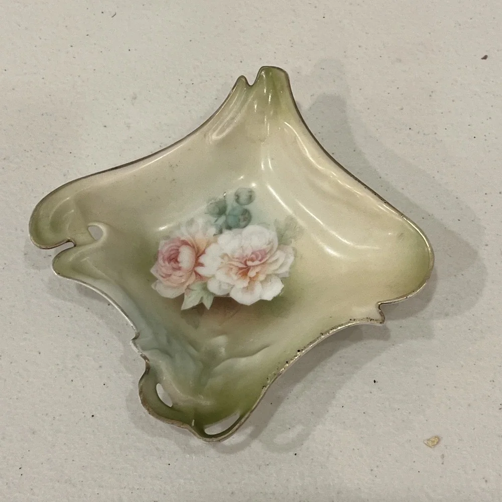 Antique RS GERMANY Odd Corners Shallow Bowl or Nut Dish, Handpainted CARNATIONS